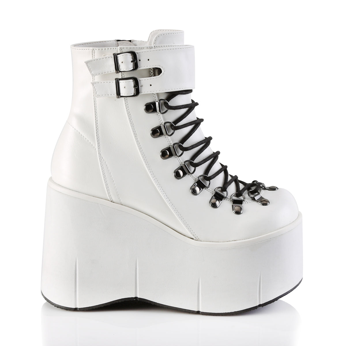 DemoniaCult Botas de tobillo para mujeres KERA-21 Wht Leather Vegan