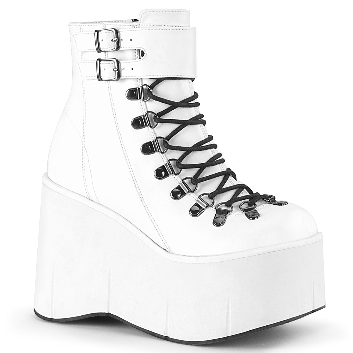 DemoniaCult Botas de tobillo para mujeres KERA-21 Wht Leather Vegan