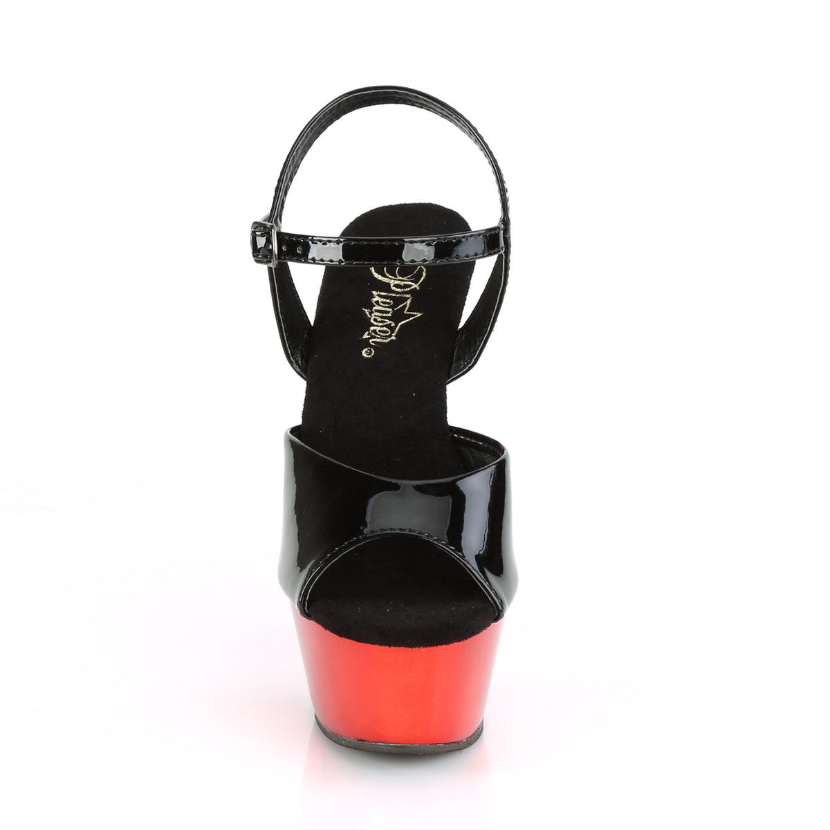 Pleaser Sandalias para mujer KISS-209 Blk Pat / Red Chrome