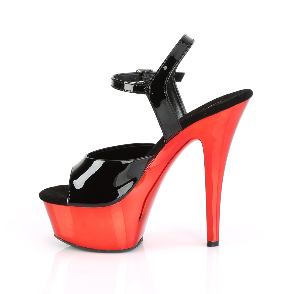 Pleaser Sandalias para mujer KISS-209 Blk Pat / Red Chrome