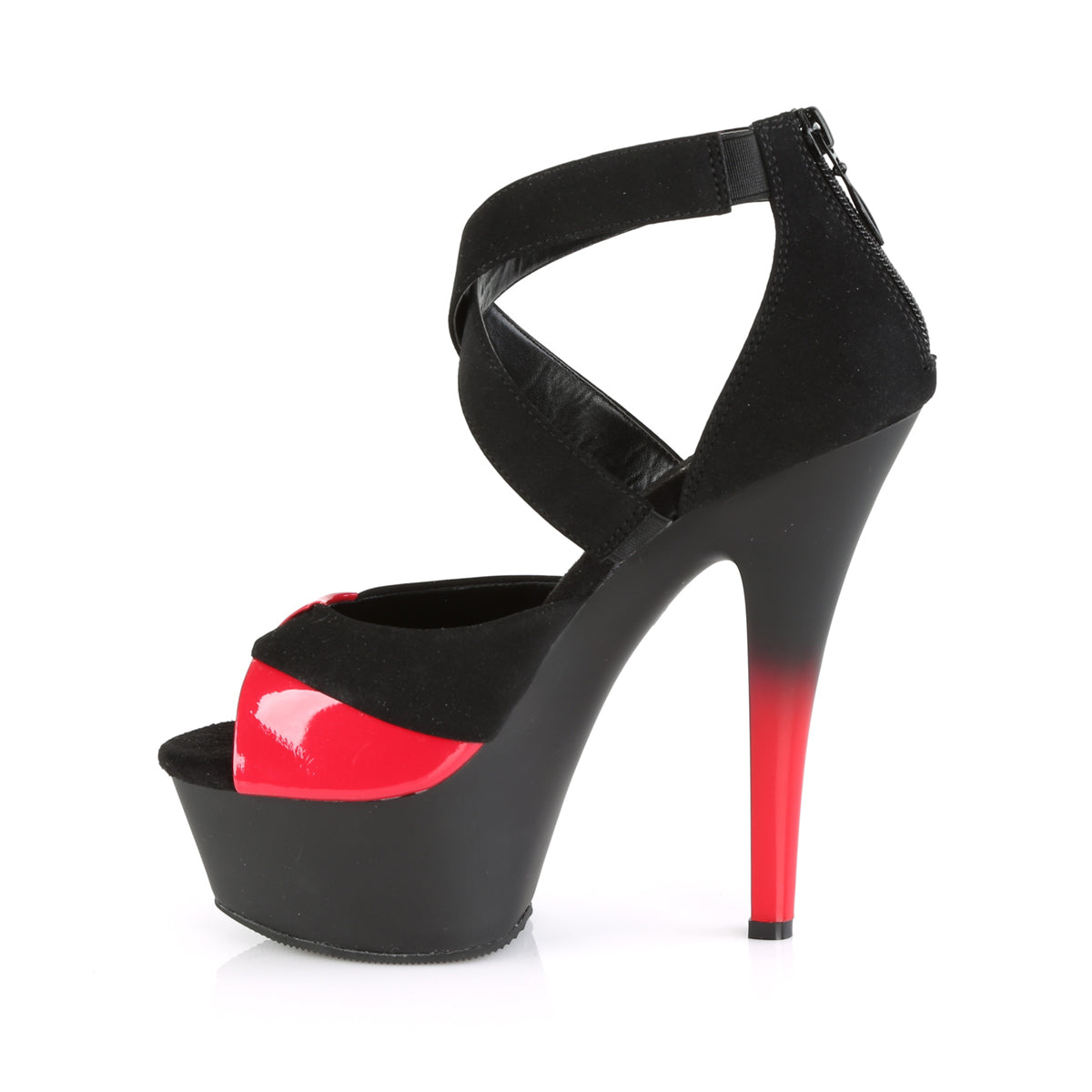 Pleaser Sandalias para mujer KISS-221 BLK Nubuck-Red Pat / Blk Matte-Red