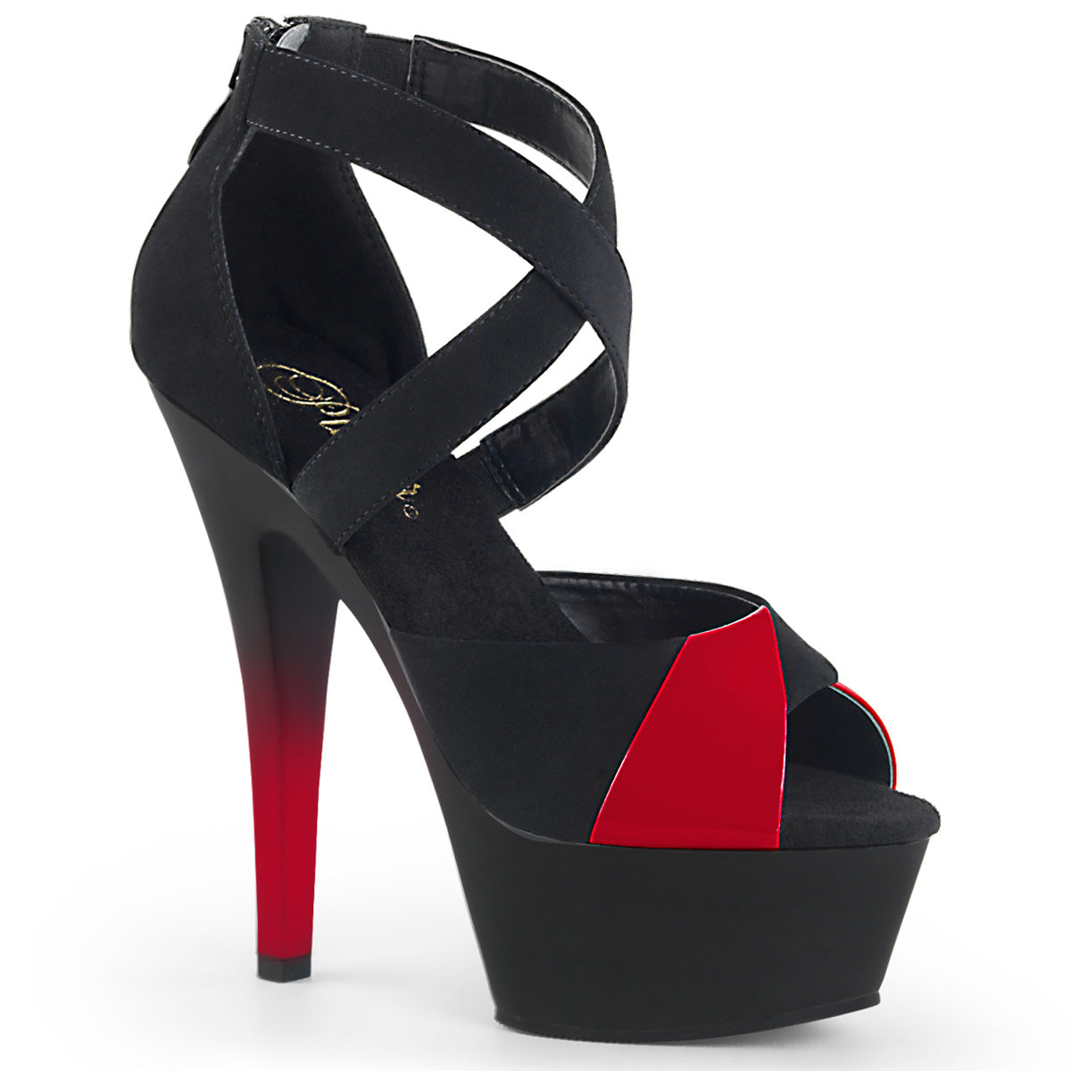 Pleaser Sandalias para mujer KISS-221 BLK Nubuck-Red Pat / Blk Matte-Red