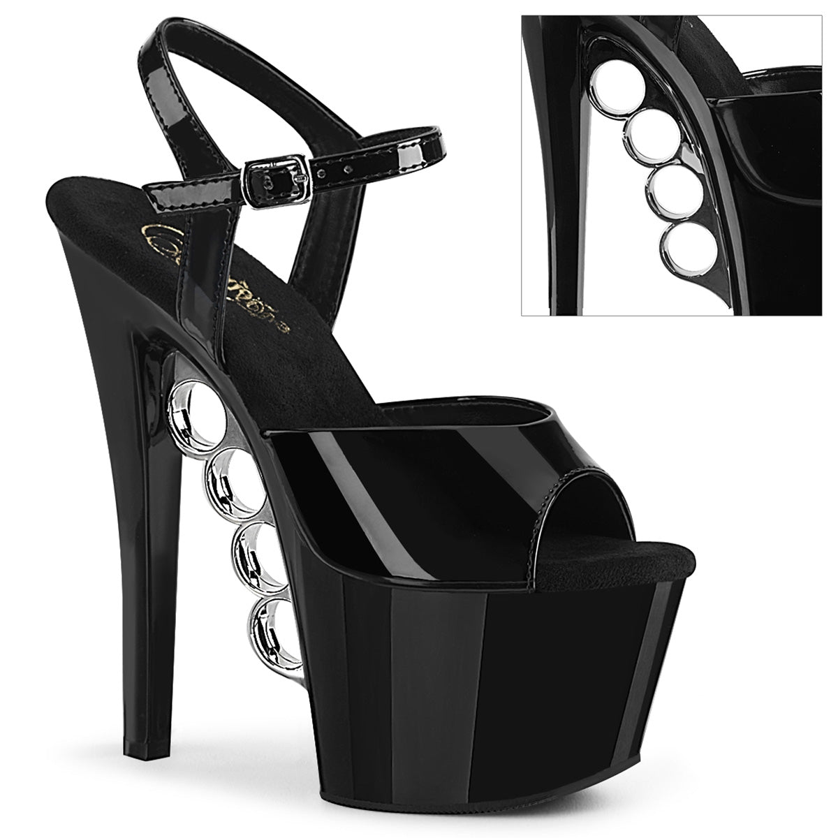 Pleaser Sandalias para mujer KNUCKS-709 BLK PAT / BLK