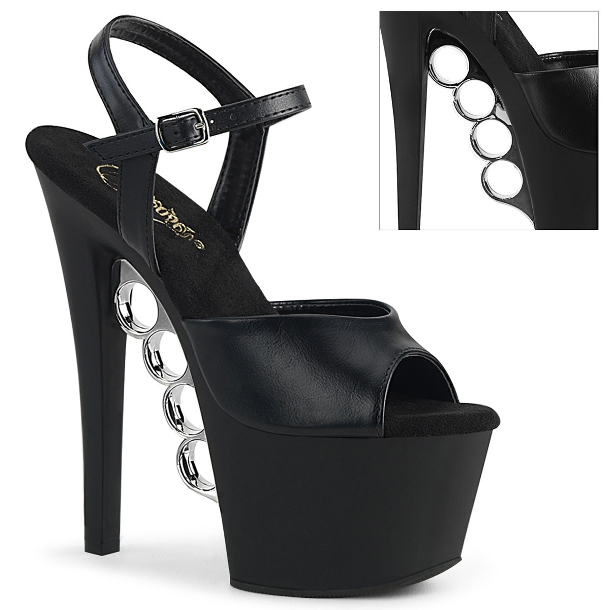 Pleaser Sandalias para mujer KNUCKS-709 BLK Faux Cuero / Blk Mate