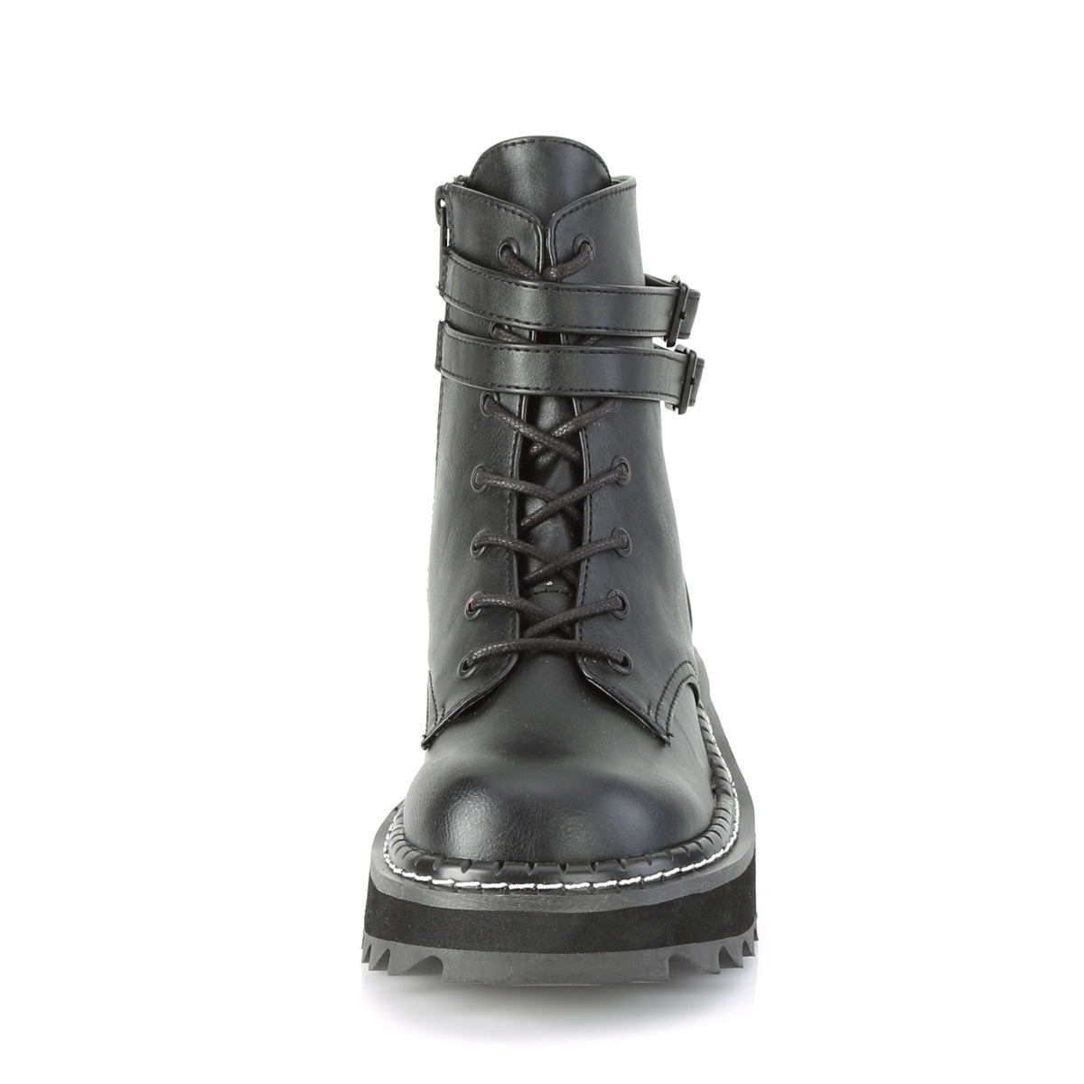 DemoniaCult Botas de tobillo para mujeres LILITH-152 BLK de cuero vegano
