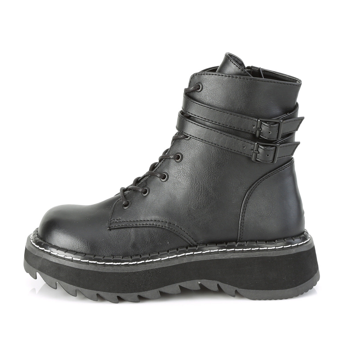 DemoniaCult Botas de tobillo para mujeres LILITH-152 BLK de cuero vegano
