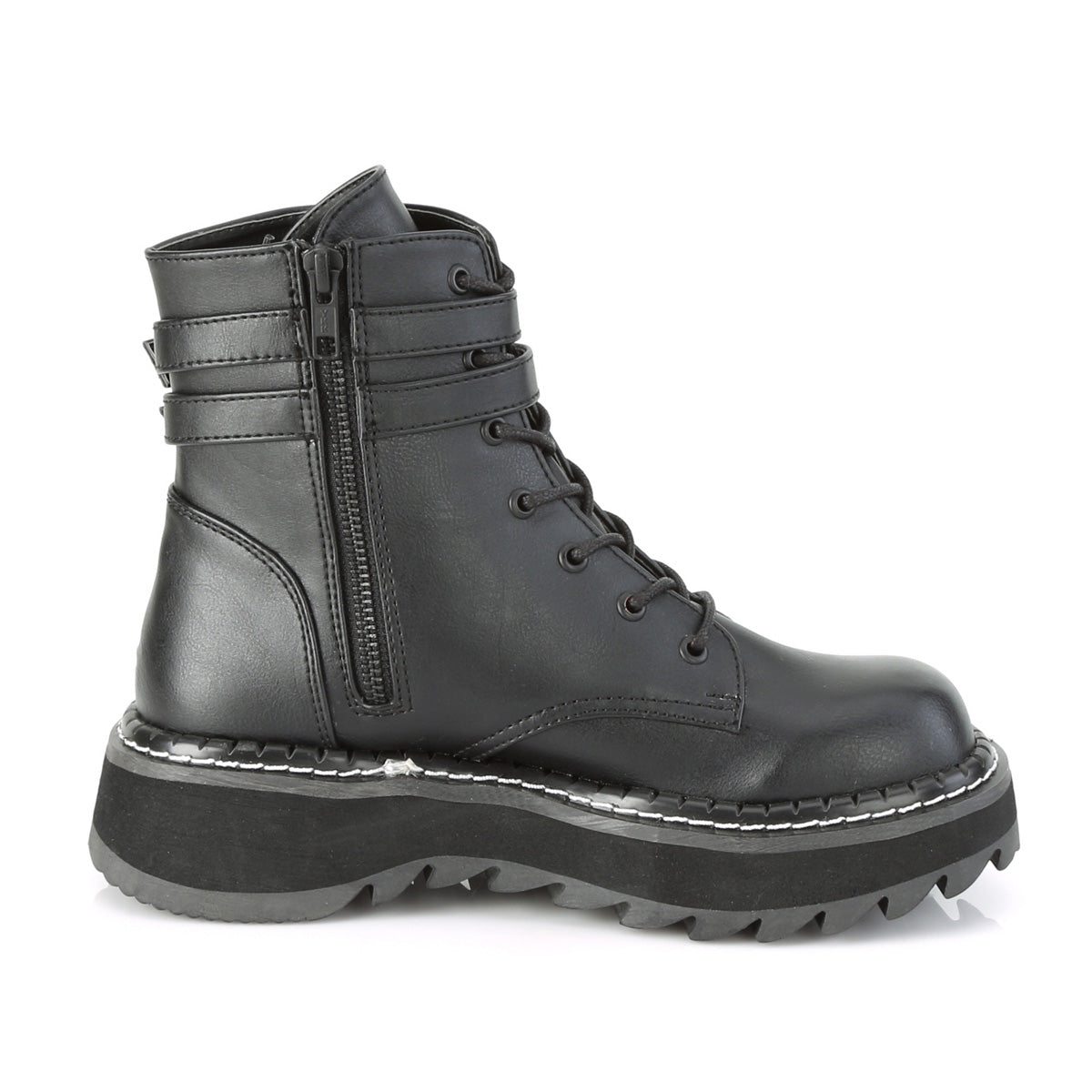 DemoniaCult Botas de tobillo para mujeres LILITH-152 BLK de cuero vegano