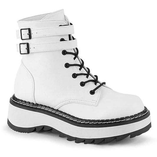 DemoniaCult Botas de tobillo para mujeres LILITH-152 Wht Leather Vegan