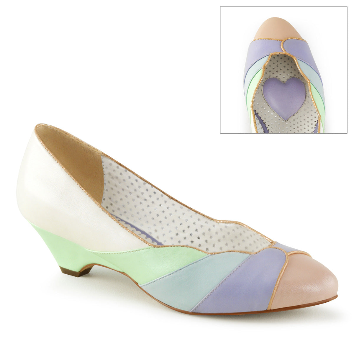 Pin Up Couture Bombas para mujer LULU-05 Whit-Mint Multi Faux Cuero