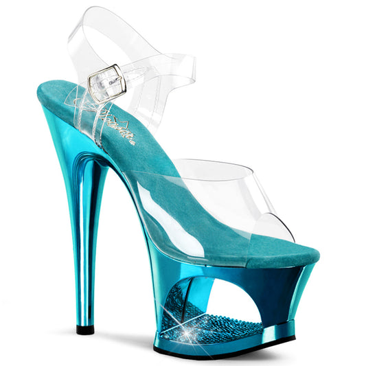Pleaser Sandalias para mujer MOON-708dmch CLR / Turquesa Chrome