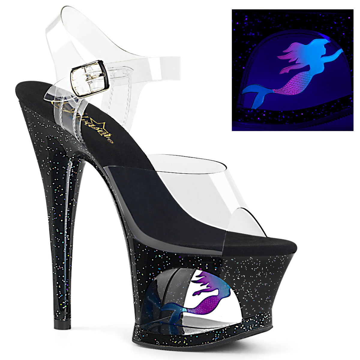 Pleaser Sandalias para mujer MOON-708mer clr / blk