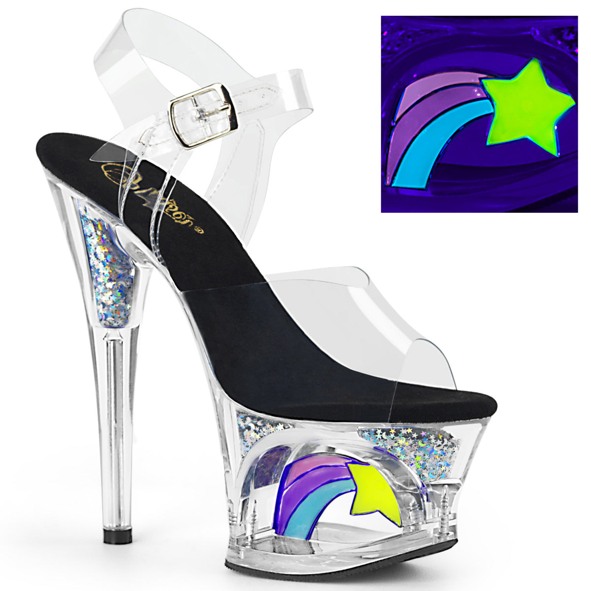 Pleaser Sandalias para mujer MOON-708RSSS CLR-BLK / CLR