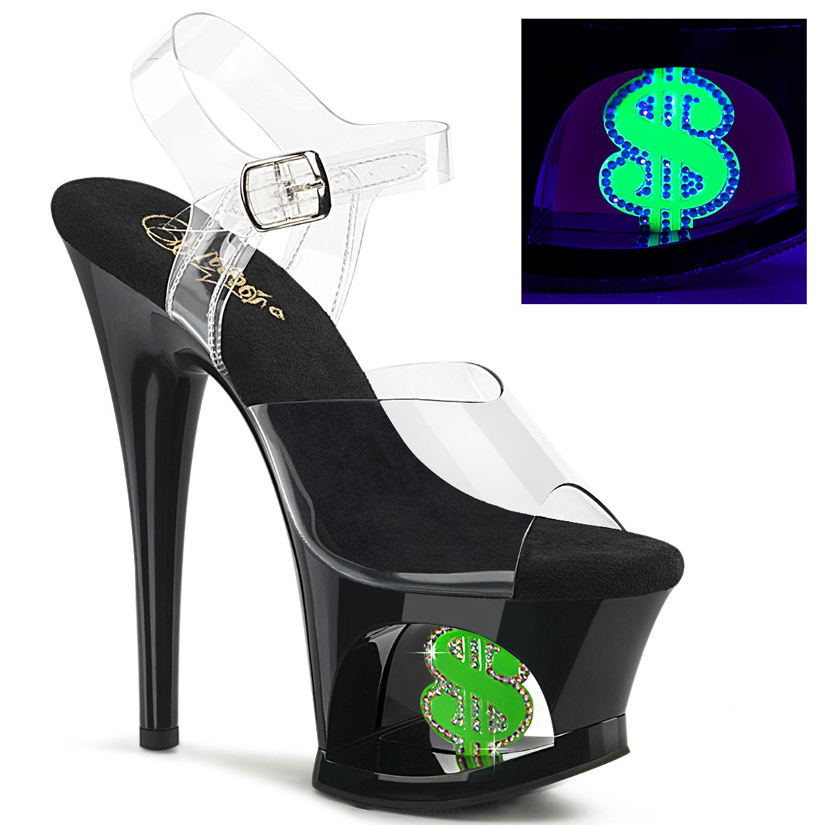 Pleaser MOON-708USD Clr/Blk-Neon Green