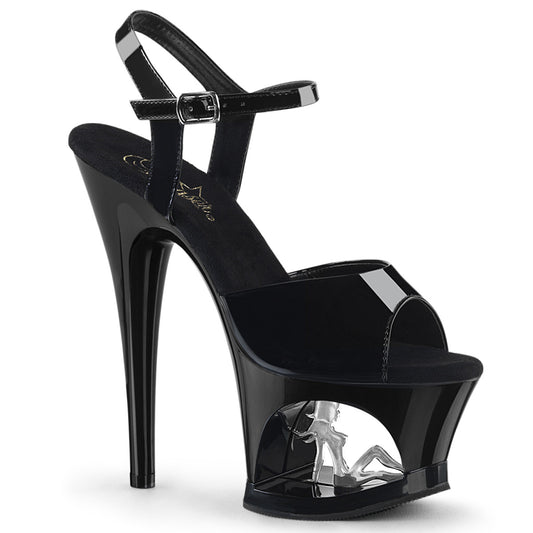 Pleaser Sandalias para mujer MOON-709TG BLK PAT / BLK-SLV