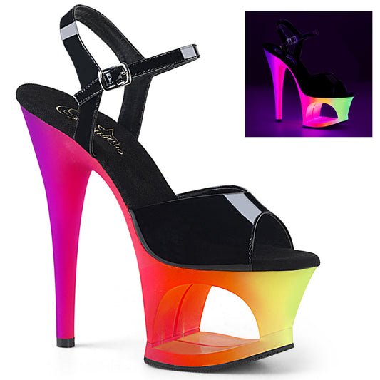 Pleaser Sandalias para mujer MOON-709UV BLK PAT / NEON MULTI