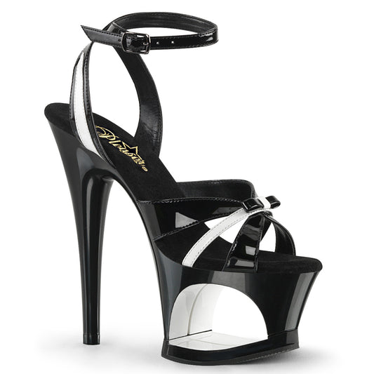 Pleaser Sandalias para mujer MOON-728 BLK-WHT PAT / BLK