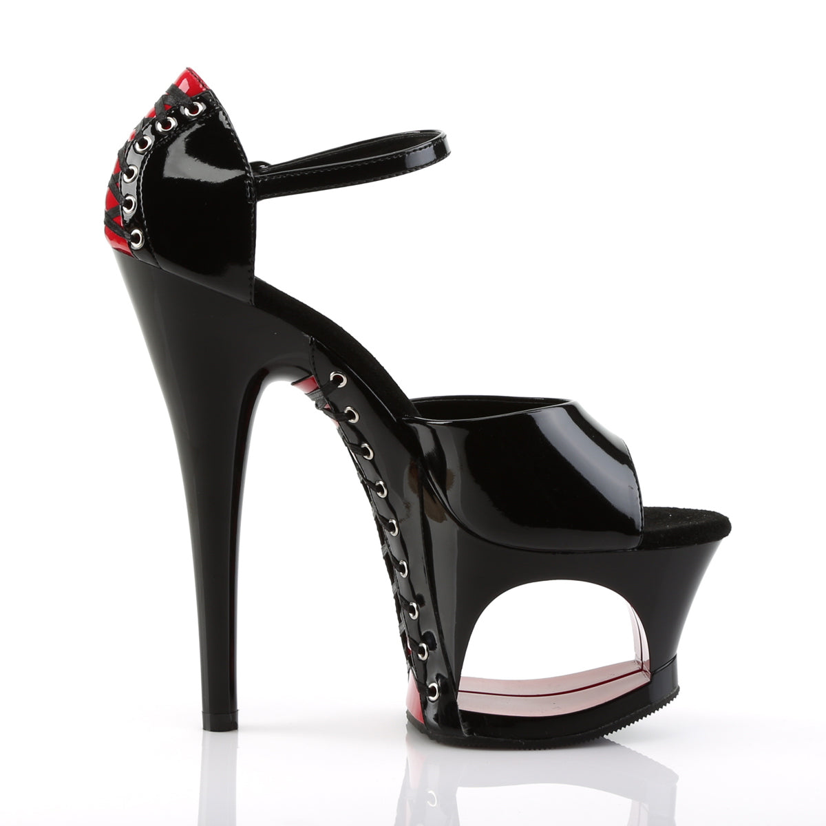 Pleaser Sandalias para mujer MOON-760FH BLK-RED PAT / BLK