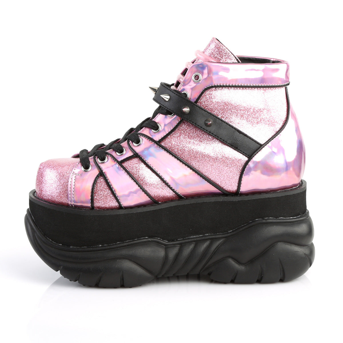 DemoniaCult Botas para hombre NEPTUNE-100 cuero rosa brillo-silver/vegano