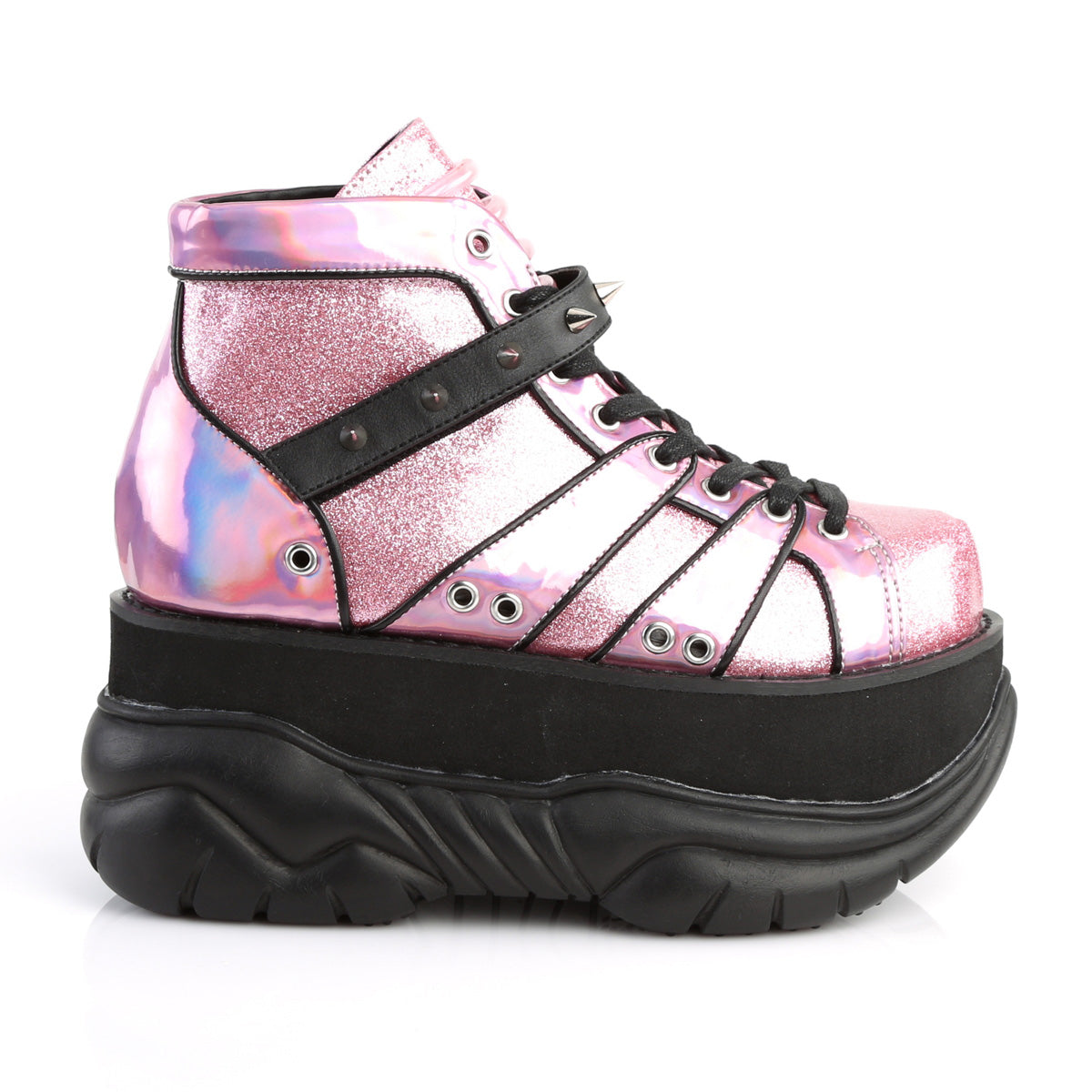 DemoniaCult Botas para hombre NEPTUNE-100 cuero rosa brillo-silver/vegano
