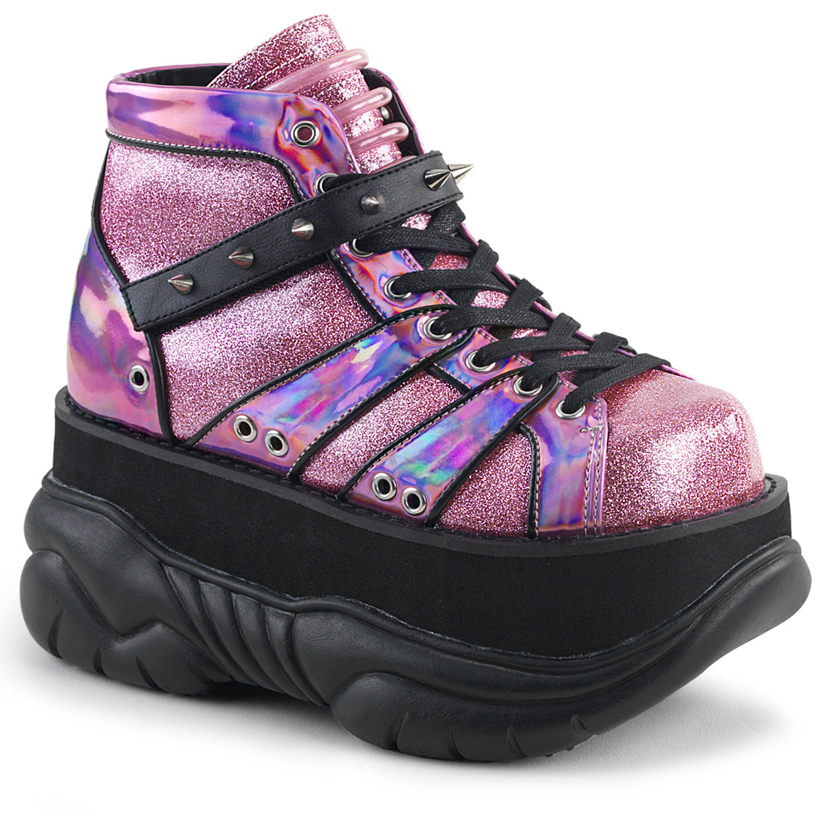DemoniaCult Botas para hombre NEPTUNE-100 cuero rosa brillo-silver/vegano