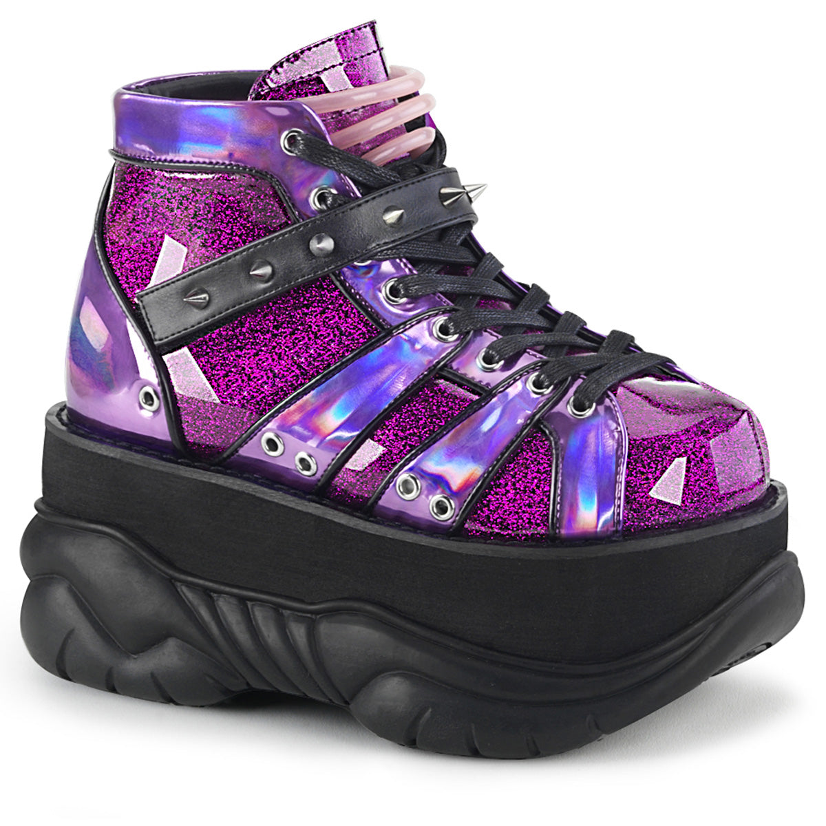 DemoniaCult Botas para hombre NEPTUNE-100 brillo púrpura-holograma