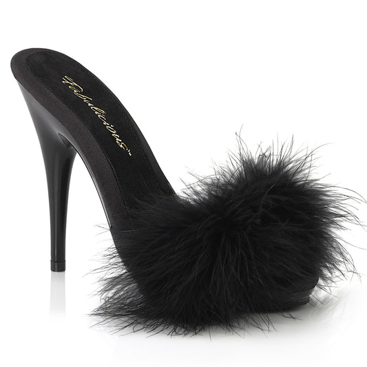 Fabulicious Sandalias para mujer POISE-501F BLK SATIN-MARABOU PIEL / BLK