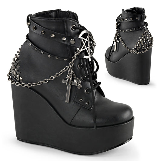 DemoniaCult Botas de tobillo para mujeres POISON-101 cuero vegano BLK