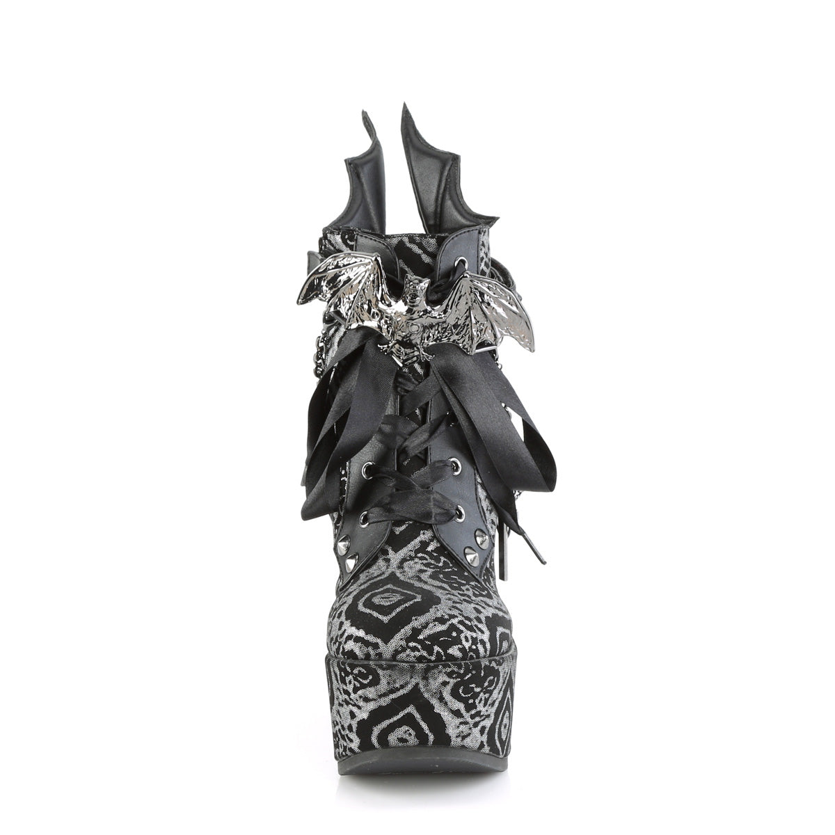 DemoniaCult Botines POISON-107 BLK Silver Faux Nubuck Leather