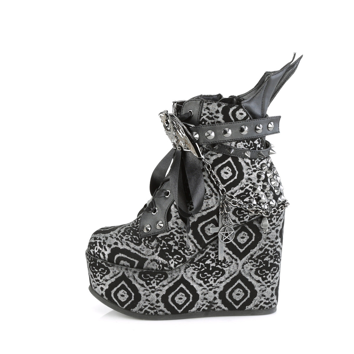 DemoniaCult Botines POISON-107 BLK Silver Faux Nubuck Leather