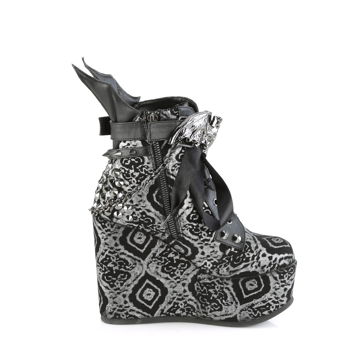 DemoniaCult Botines POISON-107 BLK Silver Faux Nubuck Leather