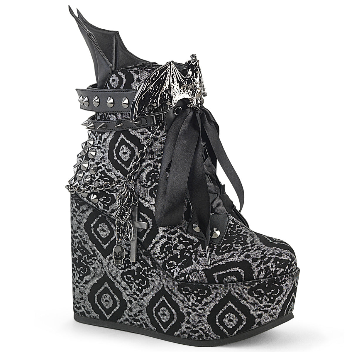 DemoniaCult Botines POISON-107 BLK Silver Faux Nubuck Leather