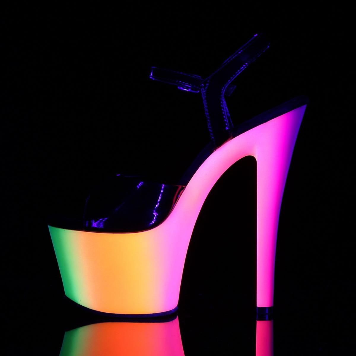 Pleaser Sandalias para mujer RAINBOW-309UV BLK BLK PAT / NEON MULTI