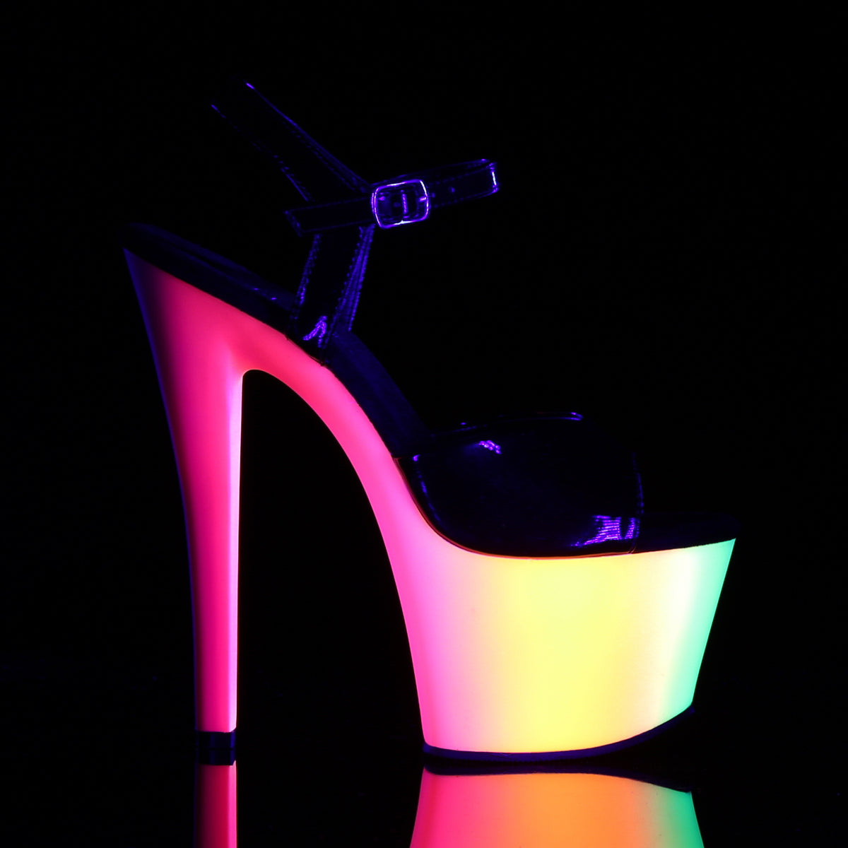 Pleaser Sandalias para mujer RAINBOW-309UV BLK BLK PAT / NEON MULTI
