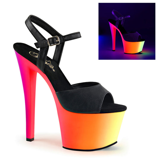 Pleaser Sandalias para mujer RAINBOW-309UV BLK BLK Faux Cuero / Neon Multi