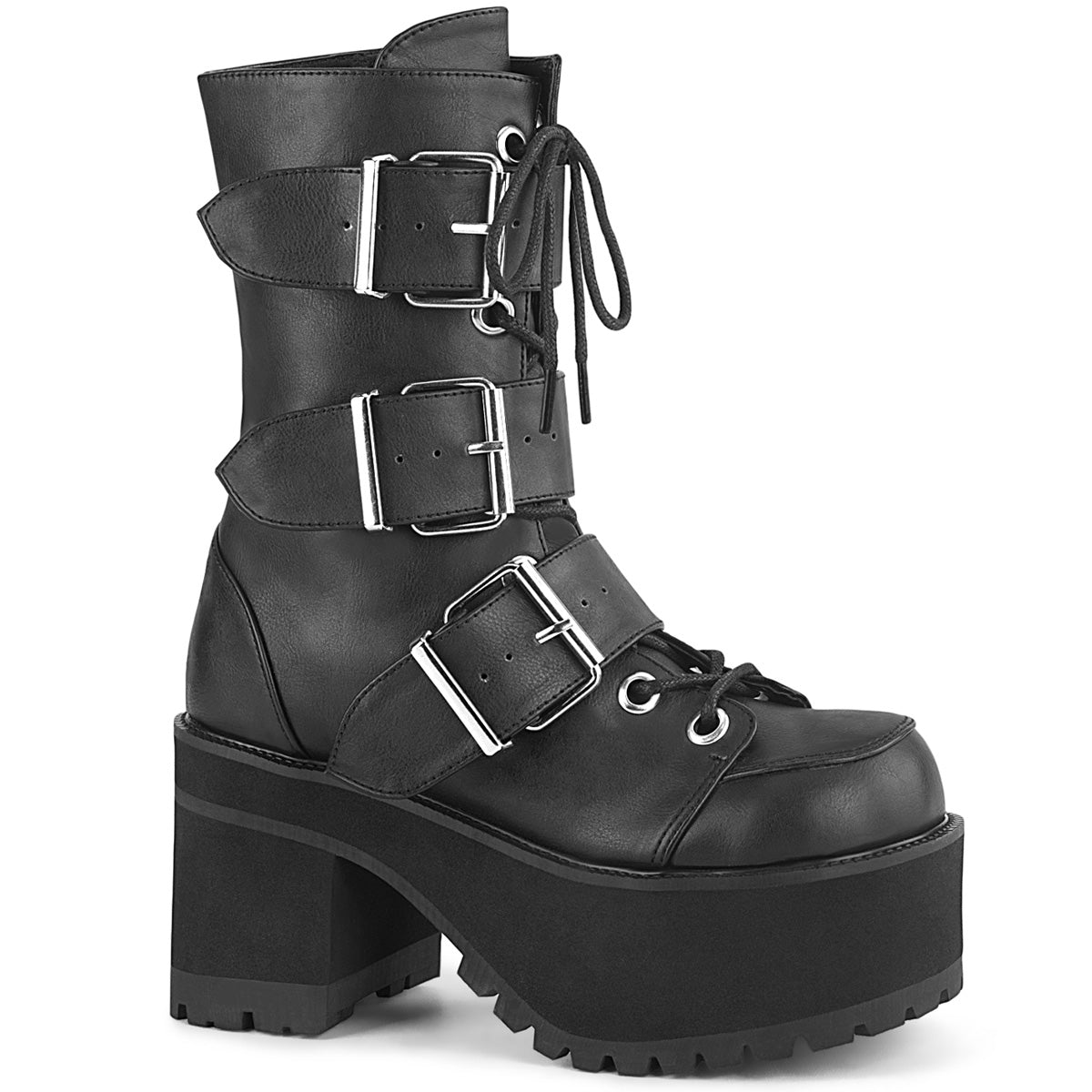 DemoniaCult Botas de tobillo para mujeres RANGER-308 BLK de cuero vegano