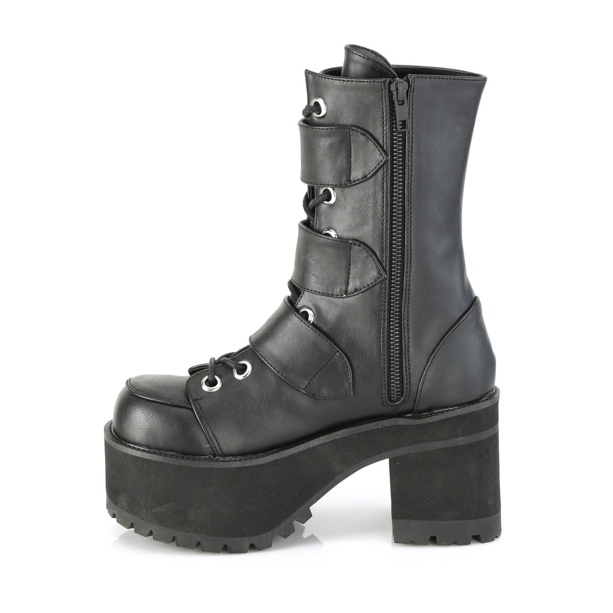 DemoniaCult Botas de tobillo para mujeres RANGER-308 BLK de cuero vegano