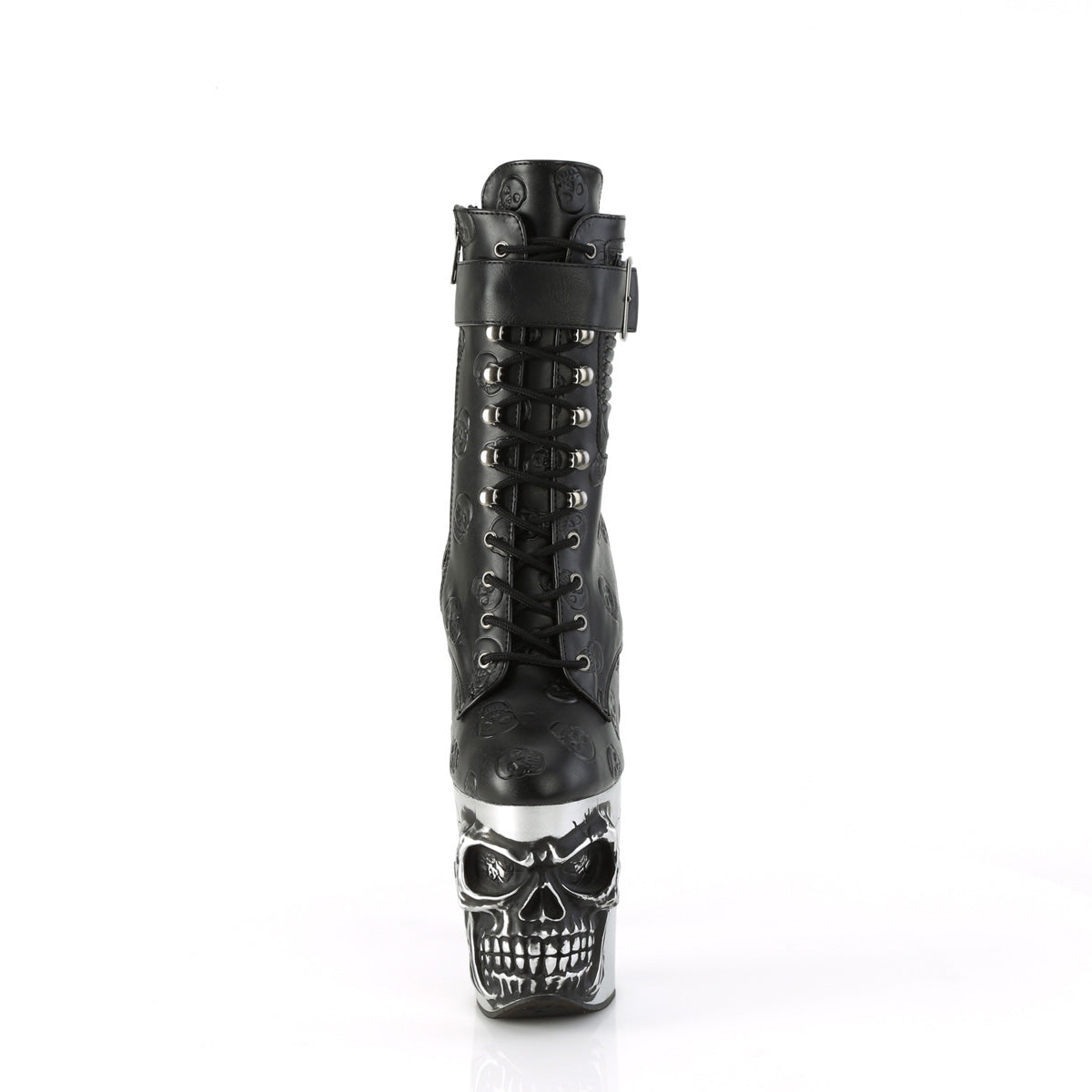 Pleaser Botines RAPTURE-1020STR-02 BLK Faux Leather/SLV Matte Rubeed BLK