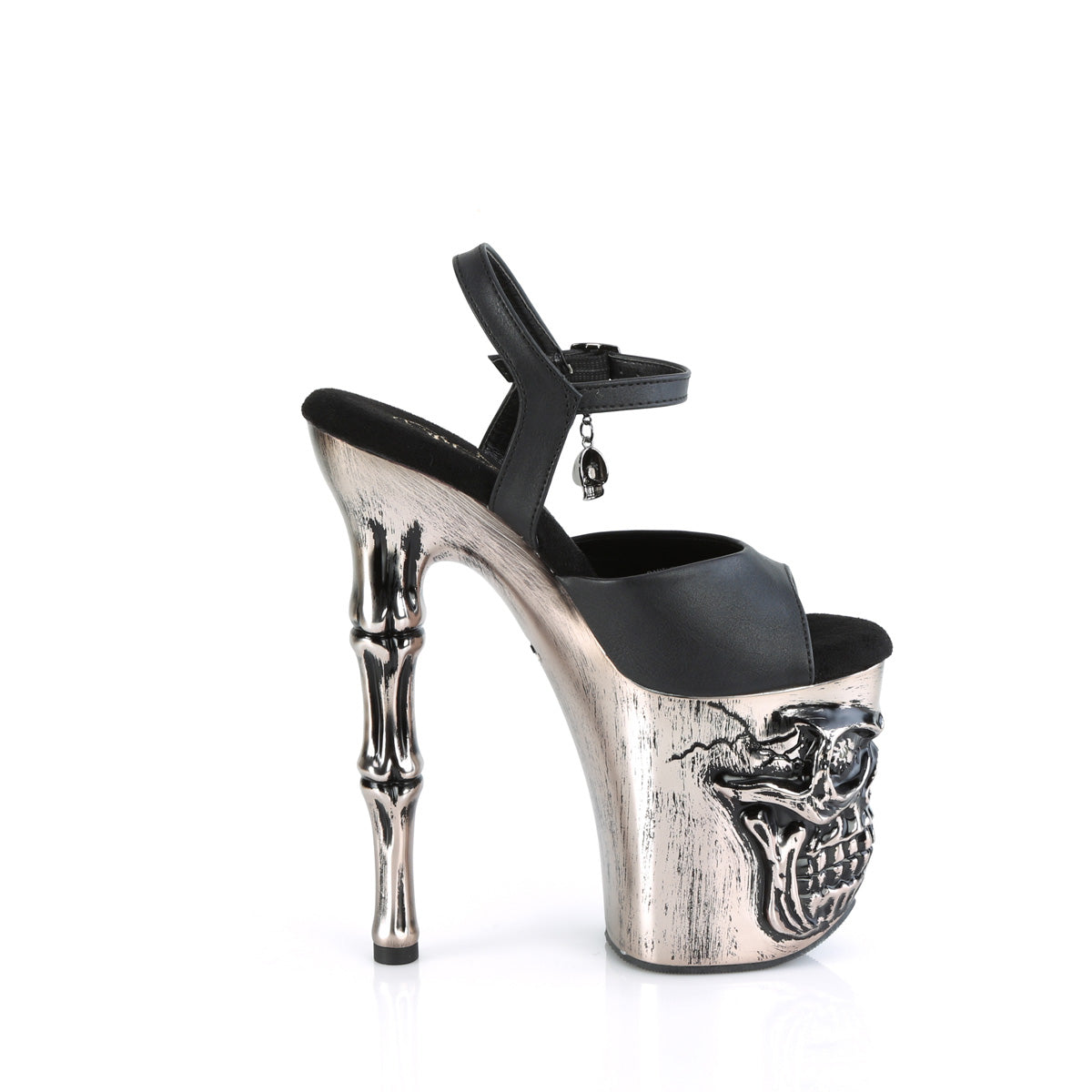 Pleaser Sandalias RAPTURE-809-lt BLK Faux Leather/Satin Pewter Chrome