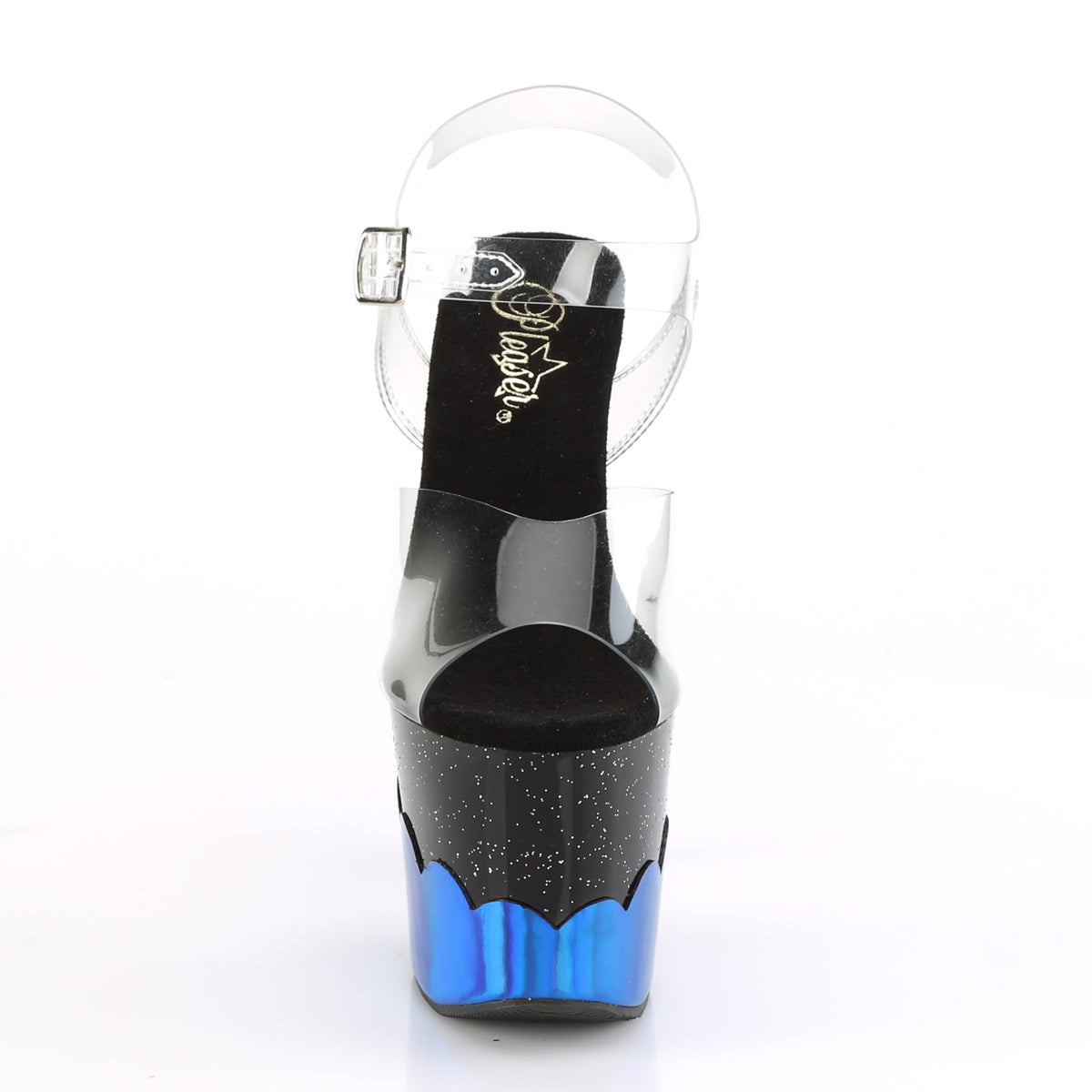 Pleaser Womens Sandals SCALLOP-708-2HGM Clr/Blk-Blue Hologram