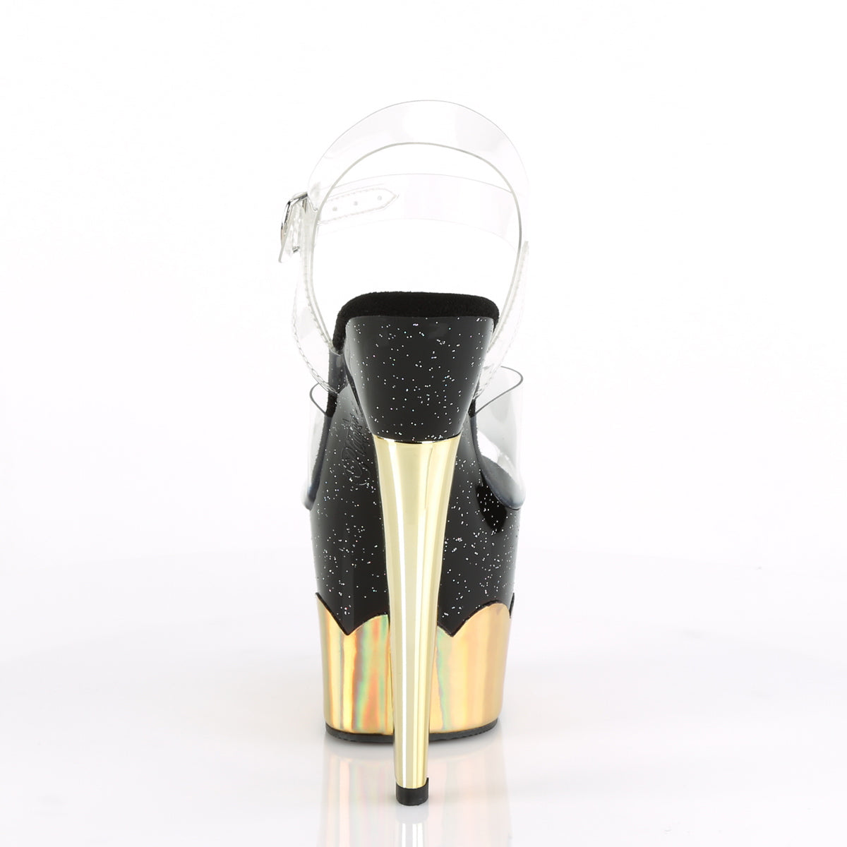 Pleaser Sandalias para mujer SCALLOP-708-2HGM CLR / Blk-Gold Hologram
