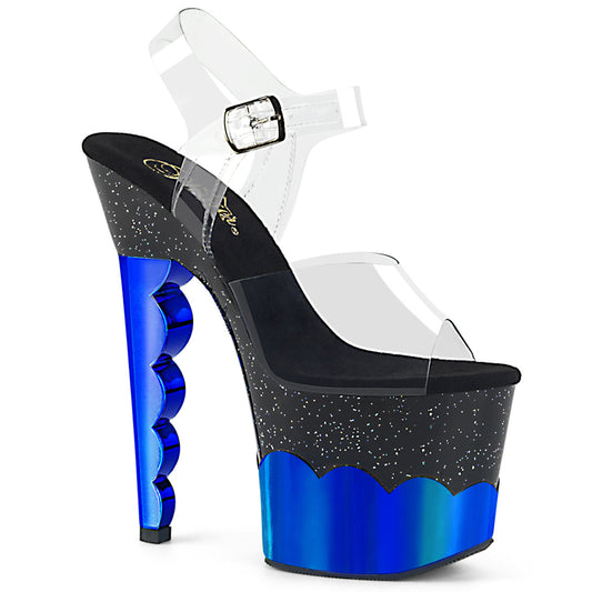 Pleaser Sandalias para mujer SCALLOP-708-2HGM CLR / Blk-Blue Hologram