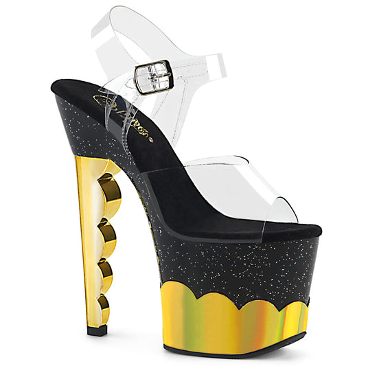 Pleaser Sandalias para mujer SCALLOP-708-2HGM CLR / Blk-Gold Hologram
