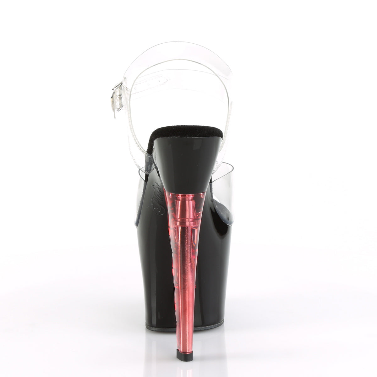 Pleaser Sandalias para mujer SCALLOP-708 CLR / BLK-RED TINTED