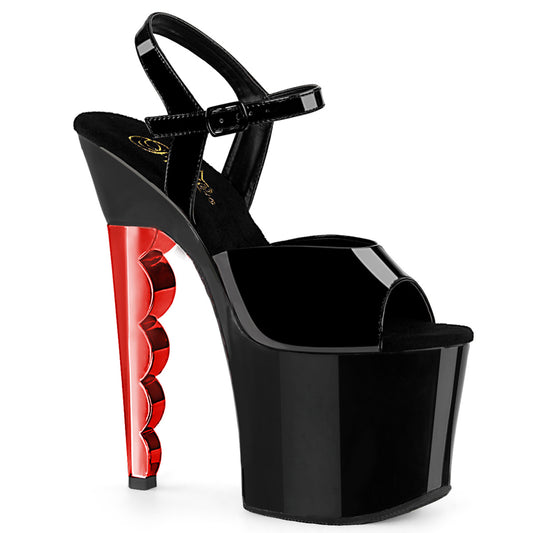 Pleaser Sandalias para mujer SCALLOP-709ch Blk Blk Pat / Blk-Red Chrome