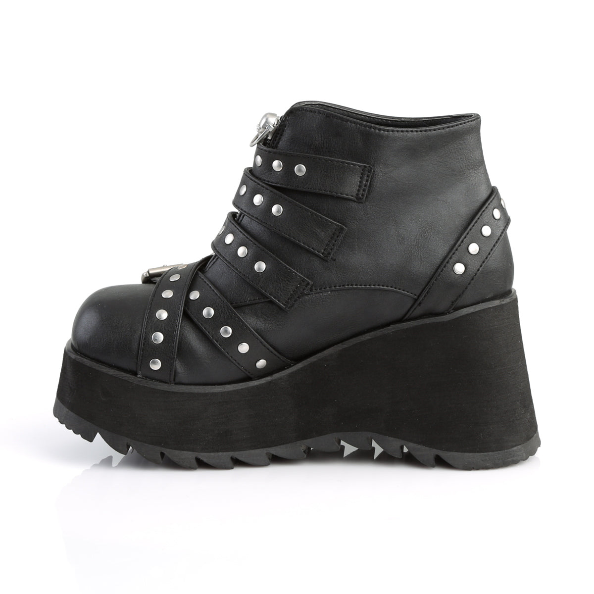 DemoniaCult Botas de tobillo para mujeres SCENE-30 BLK de cuero vegano