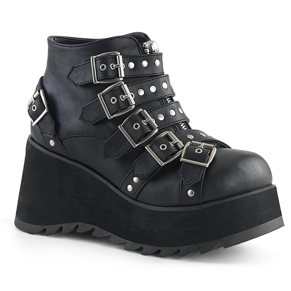 DemoniaCult Botas de tobillo para mujeres SCENE-30 BLK de cuero vegano