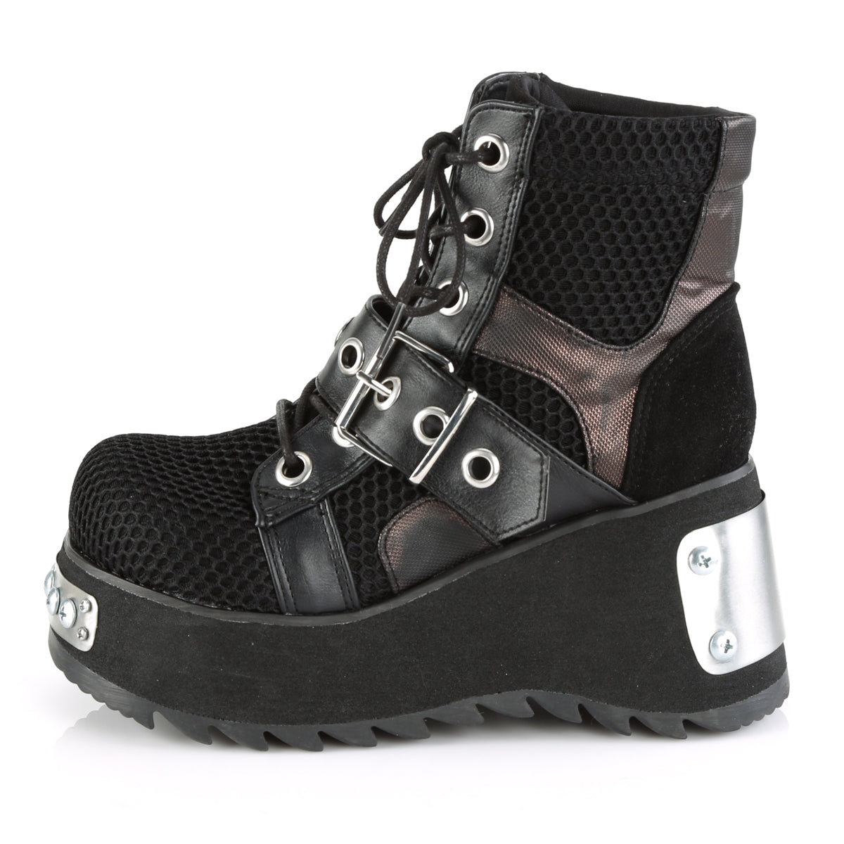 DemoniaCult Botas de tobillo para mujeres SCENE-53 tela vegana de cuero vegano
