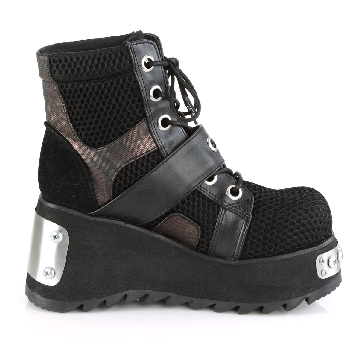 DemoniaCult Botas de tobillo para mujeres SCENE-53 tela vegana de cuero vegano