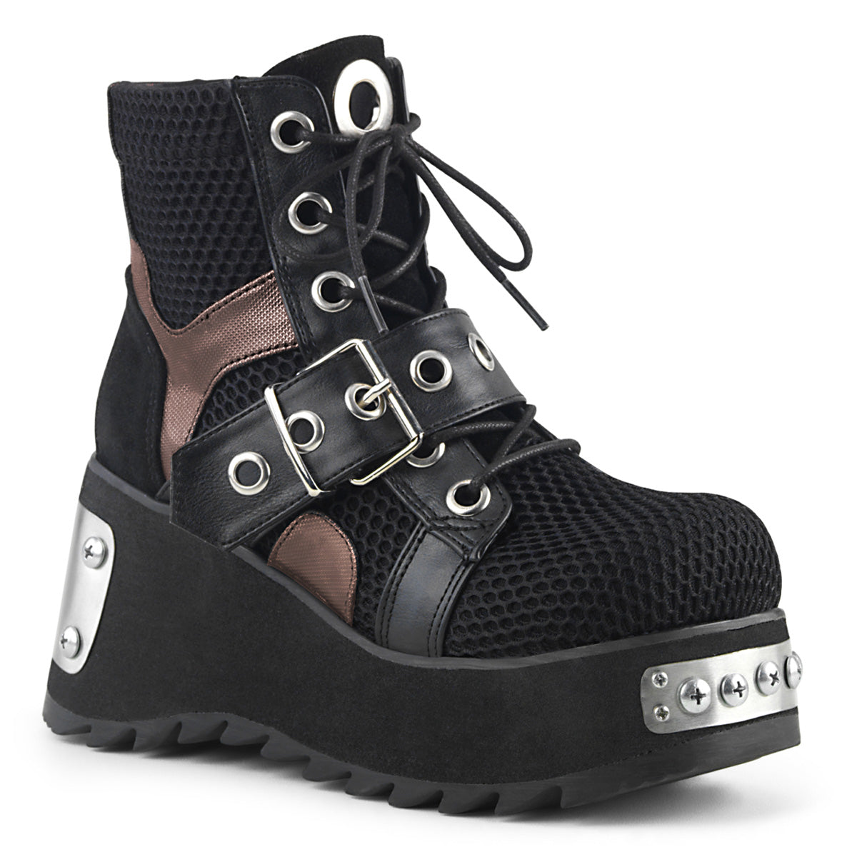 DemoniaCult Botas de tobillo para mujeres SCENE-53 tela vegana de cuero vegano