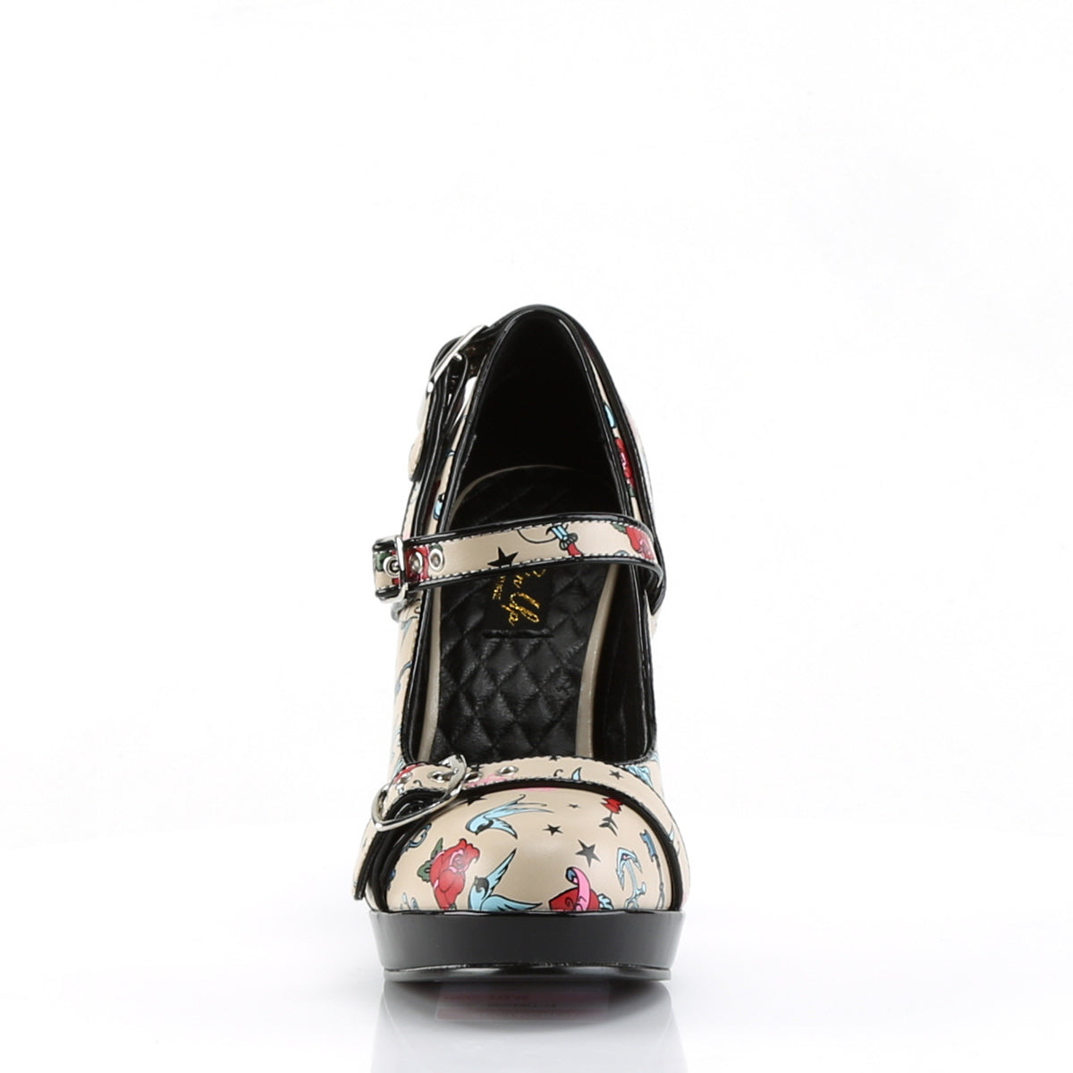 Pin Up Couture Bombas para mujer SECRET-14 Crema PU (Impresión de tatuajes)